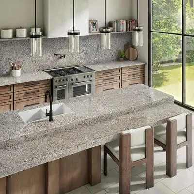Image of installed Dallas White Grey Granite countertops