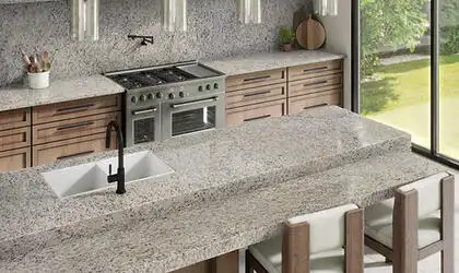 Image of installed Dallas White Grey Granite countertops