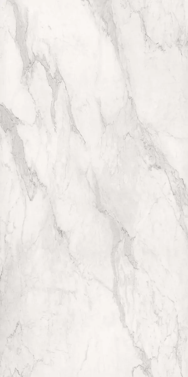 Closeup image of Panoramic Porcelain Surfaces Calacatta White Porcelain countertop slab