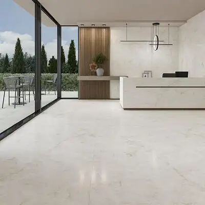 Image of installed Panoramic Porcelain Surfaces Opalite White Porcelain countertops