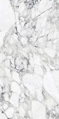 Closeup image of Panoramic Porcelain Surfaces Gypsum Calacatta White Porcelain countertop slab