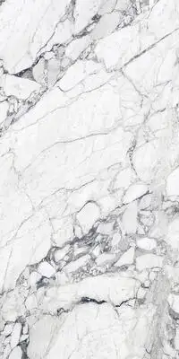 Image of installed Panoramic Porcelain Surfaces Gypsum Calacatta White Porcelain countertops
