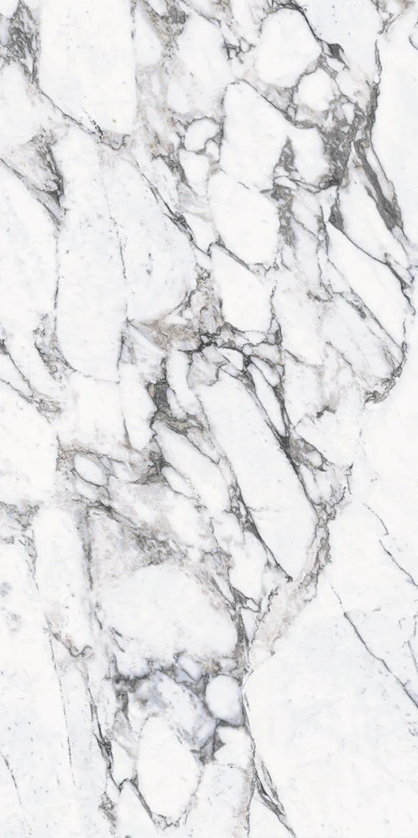 Image of installed Panoramic Porcelain Surfaces Gypsum Calacatta White Porcelain countertops