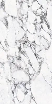 Image of installed Panoramic Porcelain Surfaces Gypsum Calacatta White Porcelain countertops