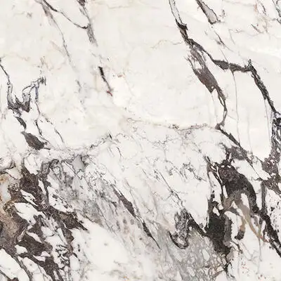 Closeup image of Panoramic Porcelain Surfaces Calacatta Aries White Porcelain countertop slab