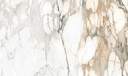 Image of installed Panoramic Porcelain Surfaces Calacatta Topaz White Porcelain countertops