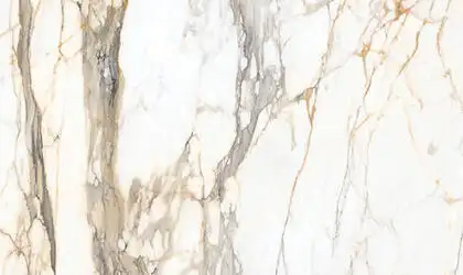 Image of installed Panoramic Porcelain Surfaces Calacatta Topaz White Porcelain countertops