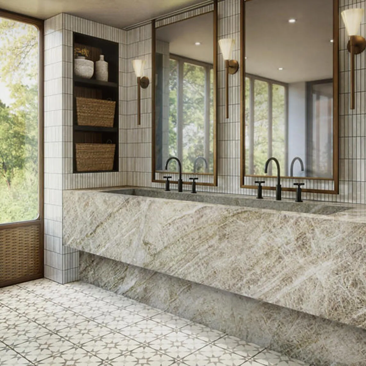 Image of installed Taj Mallorca Grey Quartzite countertops