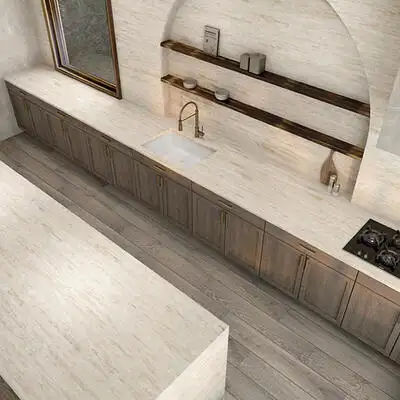 Image of installed ONE Quartz Surfaces Sedona Beige Quartz countertops