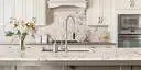 Image of installed ONE Quartz Surfaces Alpine Winter Cream Quartz countertops