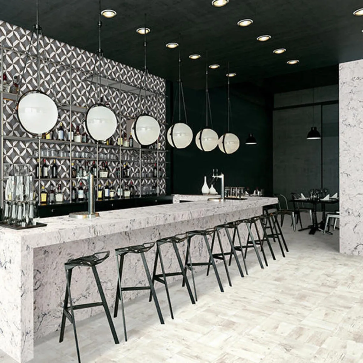 Image of installed ONE Quartz Surfaces Alpine Winter Cream Quartz countertops