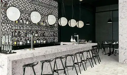 Image of installed ONE Quartz Surfaces Alpine Winter Cream Quartz countertops