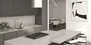Image of installed ONE Quartz Surfaces Ash Grey Beige Quartz countertops