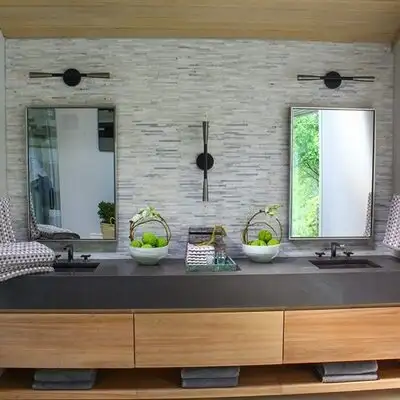 Image of installed ONE Quartz Surfaces Concrete Grey Black Quartz countertops