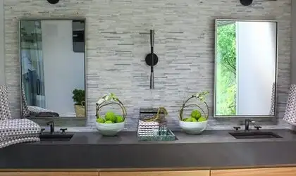 Image of installed ONE Quartz Surfaces Concrete Grey Black Quartz countertops