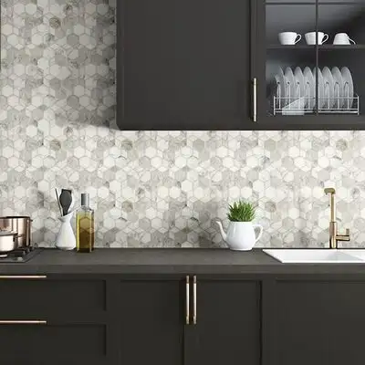Image of installed ONE Quartz Surfaces Concrete Grey Black Quartz countertops