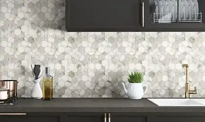 Image of installed ONE Quartz Surfaces Concrete Grey Black Quartz countertops