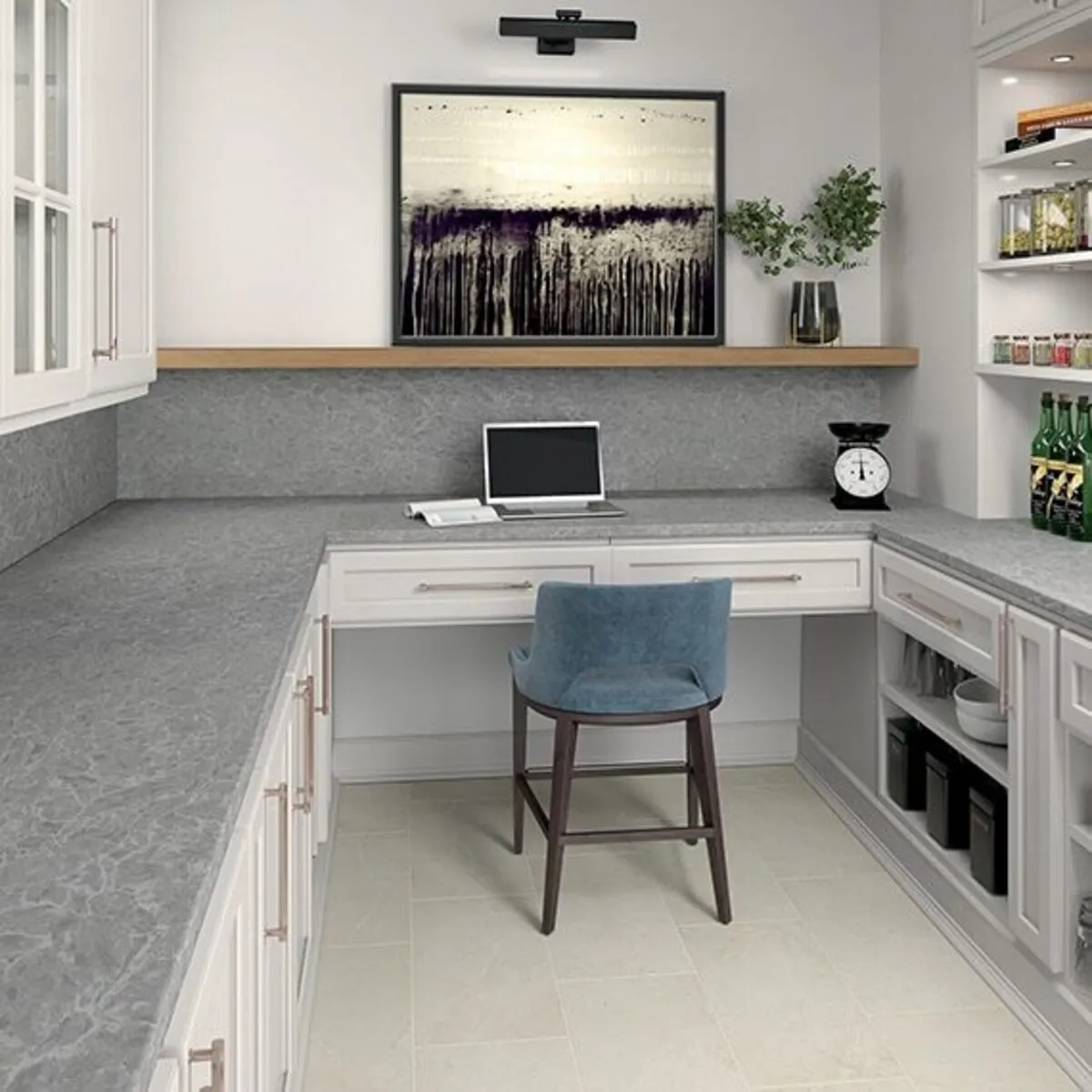 Image of installed ONE Quartz Surfaces Armor Grey Grey Quartz countertops