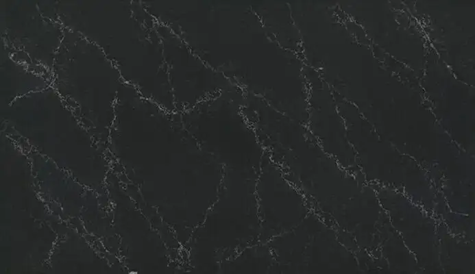 Closeup image of ONE Quartz Surfaces Liberty Black Black Quartz countertop slab