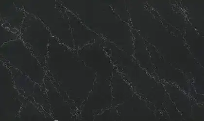 Closeup image of ONE Quartz Surfaces Liberty Black Black Quartz countertop slab