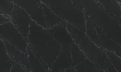 Image of installed ONE Quartz Surfaces Liberty Black Black Quartz countertops