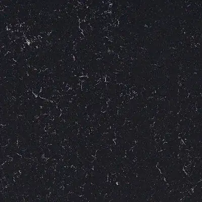 Image of installed ONE Quartz Surfaces Nightfall Black Quartz countertops