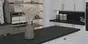 Image of installed ONE Quartz Surfaces Nightfall Black Quartz countertops