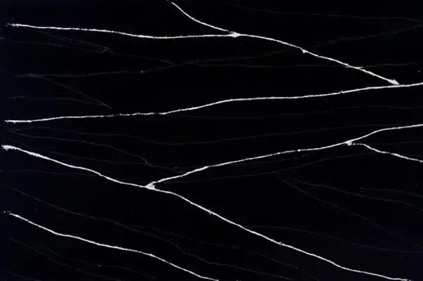 Image of installed ONE Quartz Surfaces Black Canyon Black Quartz countertops