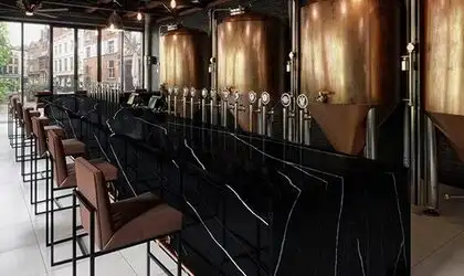 Image of installed ONE Quartz Surfaces Black Canyon Black Quartz countertops