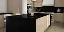 Image of installed ONE Quartz Surfaces Acadia Black Black Quartz countertops
