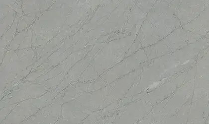 Closeup image of ONE Quartz Surfaces Amazonite Grey Grey Quartz countertop slab