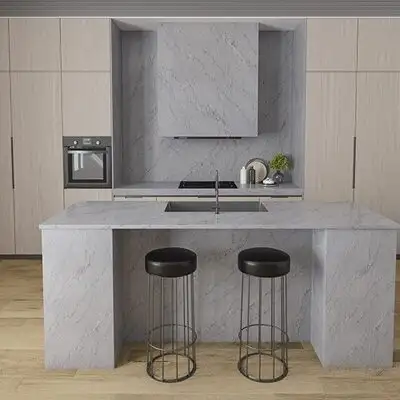 Image of installed ONE Quartz Surfaces Amazonite Grey Grey Quartz countertops