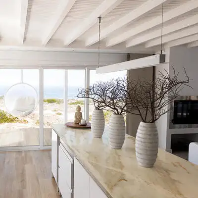 Image of installed Tahitian Cream Cream Quartzite countertops