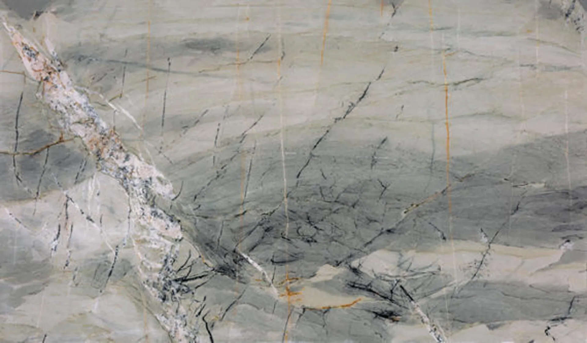 Closeup image of Caldera Blue Grey Quartzite countertop slab