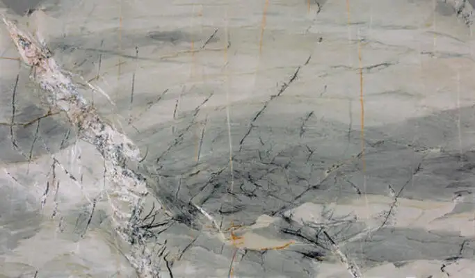 Closeup image of Caldera Blue Grey Quartzite countertop slab