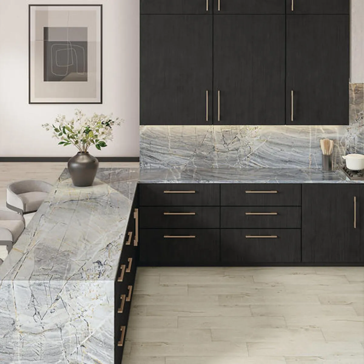 Image of installed Caldera Blue Grey Quartzite countertops