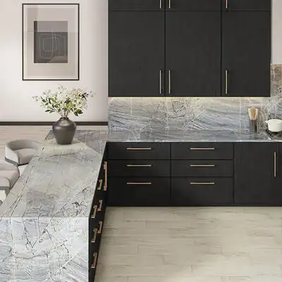 Image of installed Caldera Blue Grey Quartzite countertops