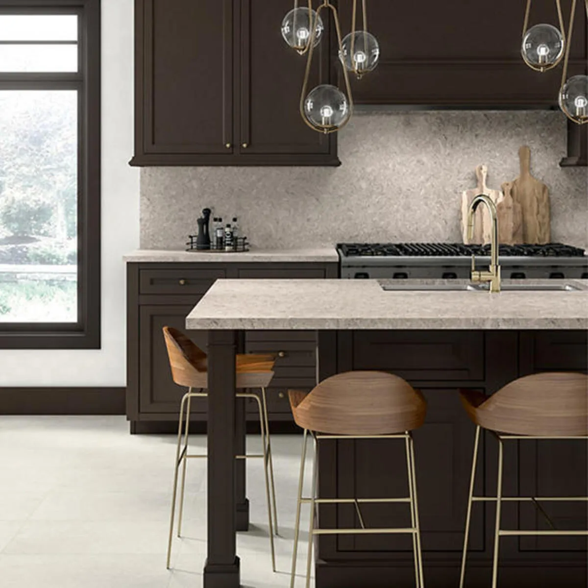 Image of installed ONE Quartz Surfaces Aspen Grey Beige Quartz countertops