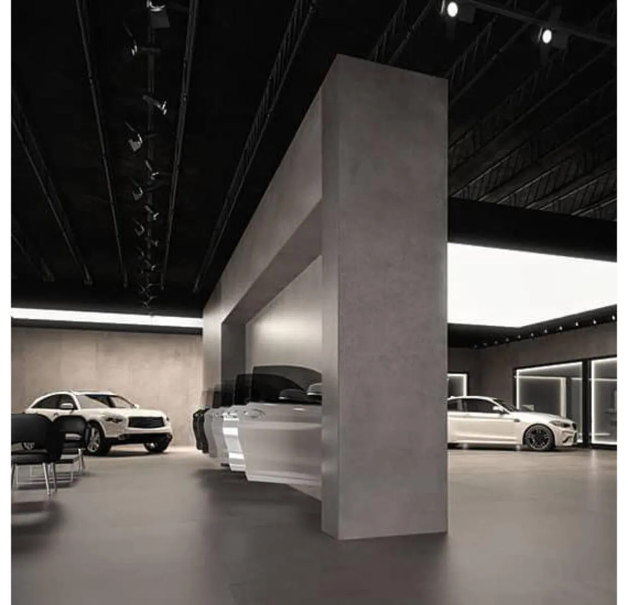 Image of installed Panoramic Porcelain Surfaces Charred Nickel Grey Porcelain countertops