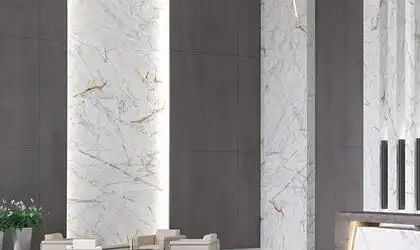 Image of installed Panoramic Porcelain Surfaces Charred Nickel Grey Porcelain countertops