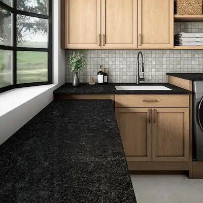 Image of installed Silver Pearl Black Granite countertops