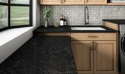 Image of installed Silver Pearl Black Granite countertops