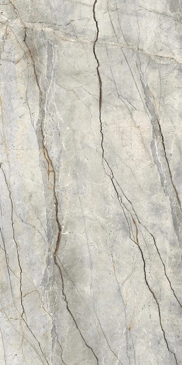 Closeup image of Panoramic Porcelain Surfaces Elestial Grey Porcelain countertop slab