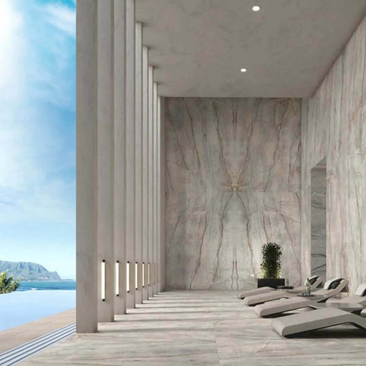 Image of installed Panoramic Porcelain Surfaces Elestial Grey Porcelain countertops