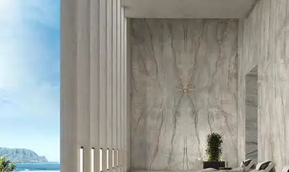 Image of installed Panoramic Porcelain Surfaces Elestial Grey Porcelain countertops