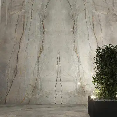 Image of installed Panoramic Porcelain Surfaces Elestial Grey Porcelain countertops