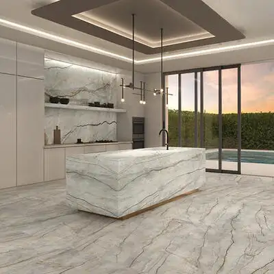 Image of installed Panoramic Porcelain Surfaces Elestial Grey Porcelain countertops