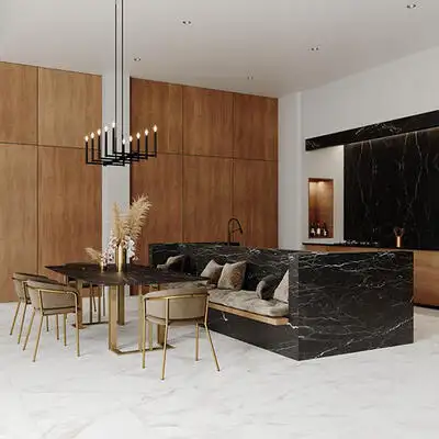 Image of installed Panoramic Porcelain Surfaces Anthracite Black Porcelain countertops