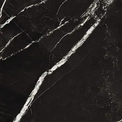 Closeup image of Panoramic Porcelain Surfaces Zebra Calacatta Black Porcelain countertop slab