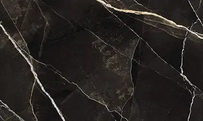 Image of installed Panoramic Porcelain Surfaces Zebra Calacatta Black Porcelain countertops